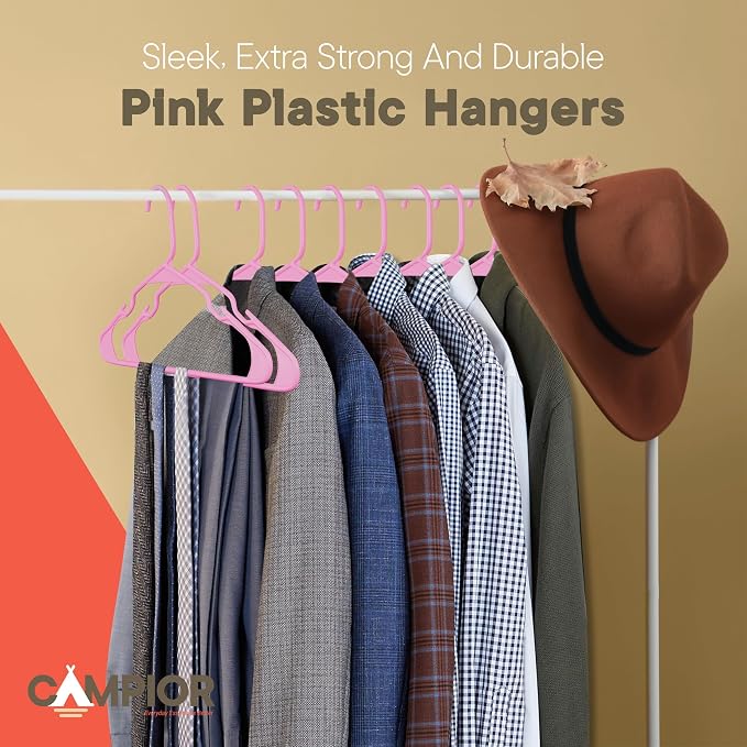 Pink Plastic Hangers 60 Pack– Heavy-Duty Plastic Hangers Slim and Space-Saving, Durable and Lightweight PP with Non-Slip Shoulder Notches for Slip Dresses, Suits, Jackets & Camisoles - Image 8