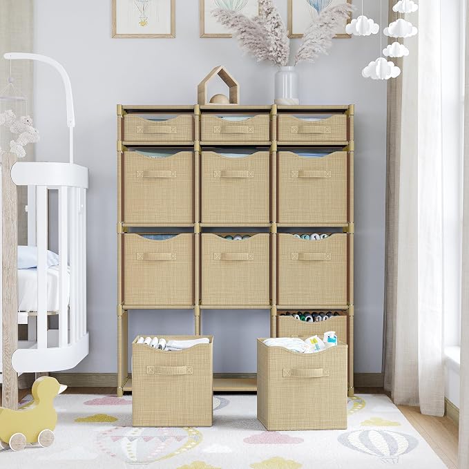 Cube Storage Organizer with Storage Bins Included - The Perfect Closet Organizers and Storage Solution. Includes 12 Storage Cubes, Great For Toy Storage, Closet Storage, Clothes Storage (Beige) - Image 6