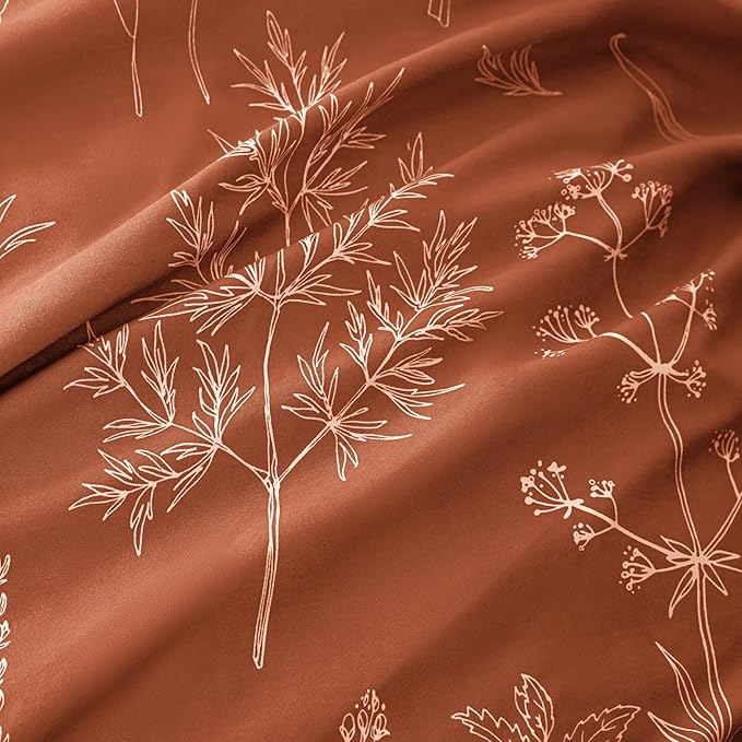 Love's cabin Terracotta Twin Comforter Set - Twin XL Size Comforter Set Dorm Bedding, 2 Pieces Cute Floral Bedding, Soft Reversible Flowers Comforter, 1 Comforter & 1 Pillow Sham