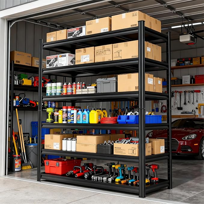 Storage Shelves, Garage Metal Shelving Unit, Adjustable, Double-Layer Column with Reinforced Ribs, Heavy-Duty, Capable of Bearing 600-3600 lbs (Black, 45''W*20''D*77''H, 6-Tier) - Image 9