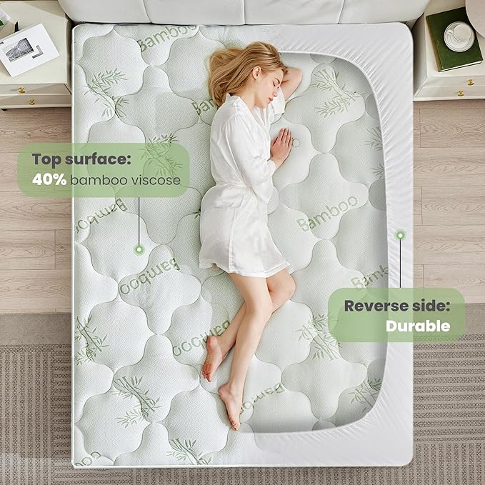 Twin Mattress Topper Viscose Derived from Bamboo, Extra Thick 1000 GSM Down Alternative Fill Mattress Pad, Ultra Soft Cooling Mattress Protector Cover with 21" Deep Pocket for Back Pain Relief