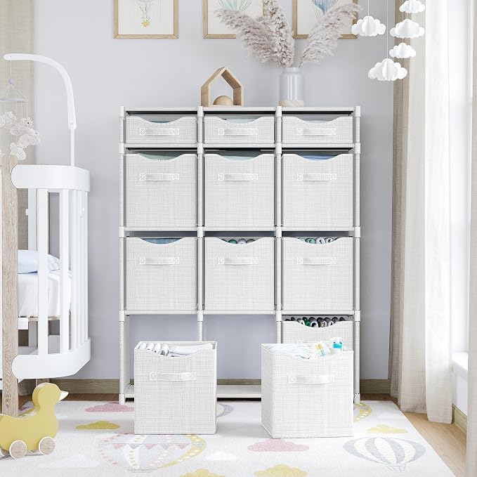 Cube Storage Organizer with Storage Bins Included - The Perfect Closet Organizers and Storage Solution. Includes 12 Storage Cubes, Great For Toy Storage, Closet Storage, Clothes Storage (White-Grey) - Image 6