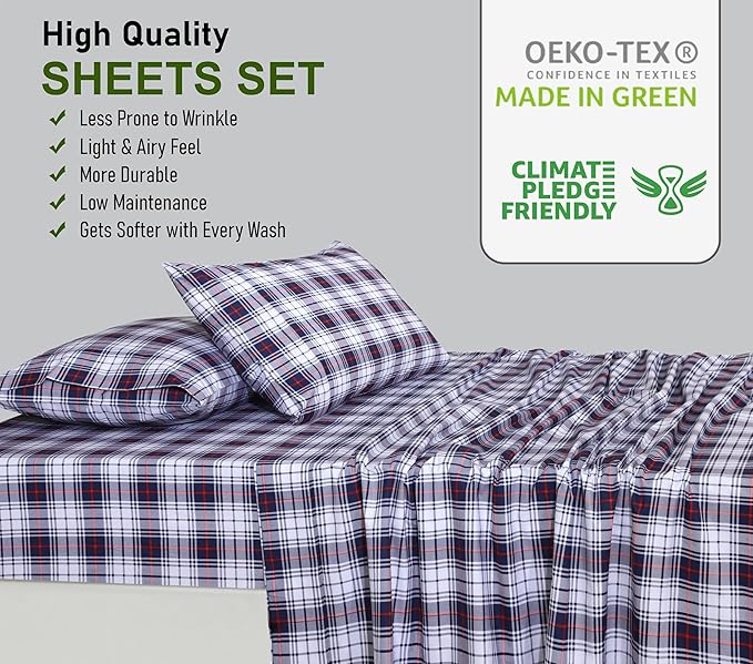 RUVANTI 100% Cotton Sheets – King Size Percale Bedding, Cooling & Breathable Floral Design, Durable with a Crisp, Soft & Comfortable Feel, 16" Deep Pocket, 4-Piece Set, Prussian