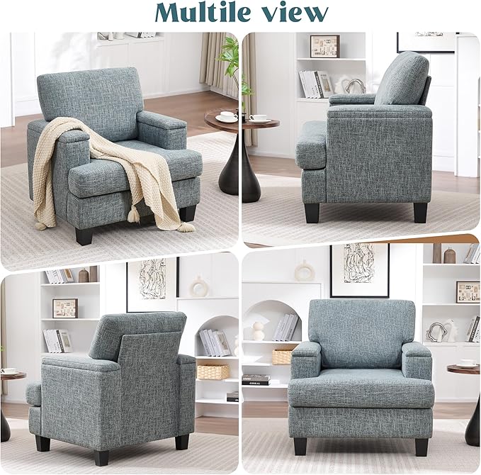 Oversized Accent Chair with Armrest Storage, Modern Upholstered Reading Living Room Chairs, Comfy Large Armchair, Fabric Single Sofa Chair for Bedroom (Bluish Grey)
