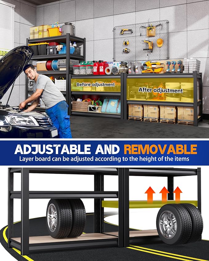 Set of 4 Garage Shelving Heavy Duty Storage Shelves, Adjustable Metal Shelving Unit, Utility Garage Organizer Shelf for Basement, Pantry, Kitchen, Warehouse,15.7" D x 35.4" W x 71.2" H, Black - Image 6