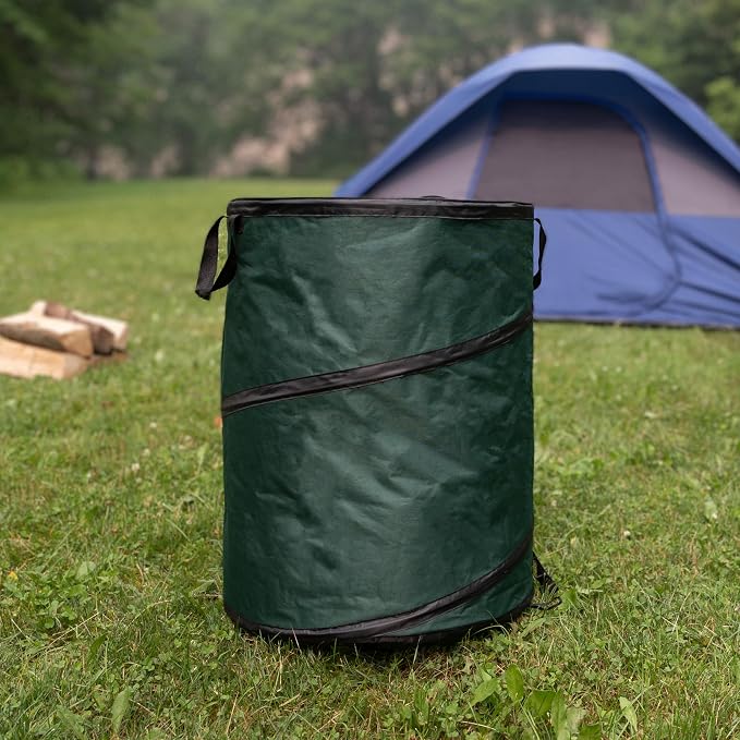 Wakeman Outdoor Trash Can - 46-Gallon Collapsible Garbage Can with 3 Stakes - Pop Up Trash Bin for Camping, Storage, or Yard Waste Outdoors (Green) - Image 7