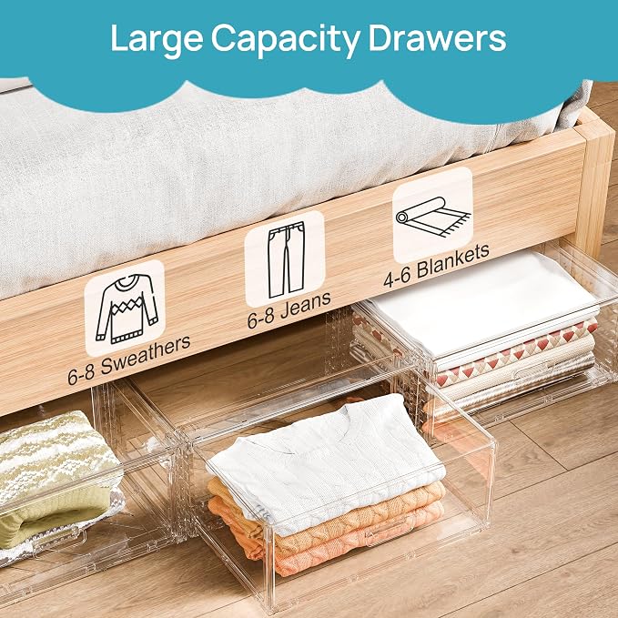 Vtopmart 3 Pack Large Clear Stackable Storage Drawers 27QT, Easily Assemble Plastic Closet Storage Bins, Dust-Proof UnderBed Organizer for Clothing, Sweater Organization - Image 7