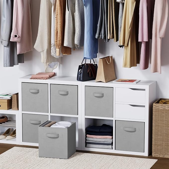 Storage Cubes Pack Of 8 - Standard Size Cube Storage Bin 10.5x10.5x11 With Dual Handles For Easy Carrying- Fabric Storage Bins Collapsible (Light Grey) - Image 7