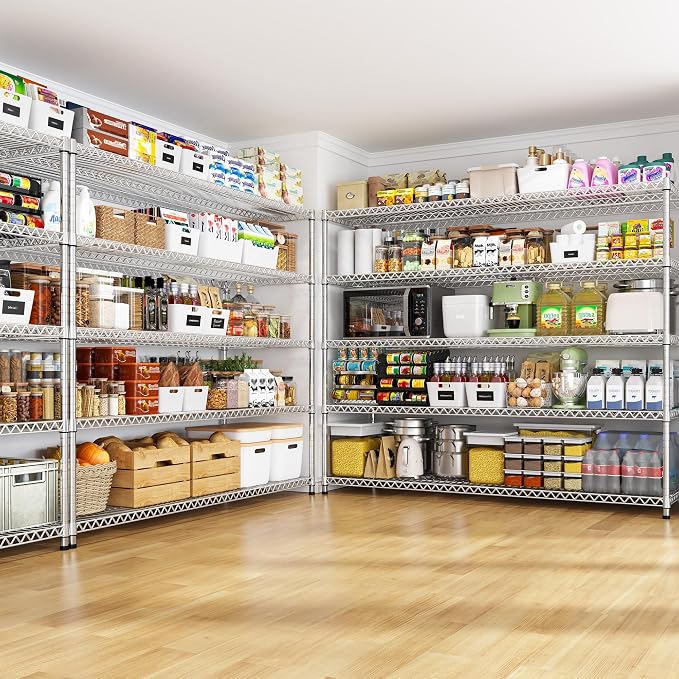 REIBII 55.5" W Storage Shelves 3200LBS Metal Shelving 5 Tier Wire Shelving Garage Shelving Heavy Duty Metal Shelves for Shelving Unit Commercial Adjustable Shelf, 55.5" W X 18''D X 71" H,Chrome - Image 8