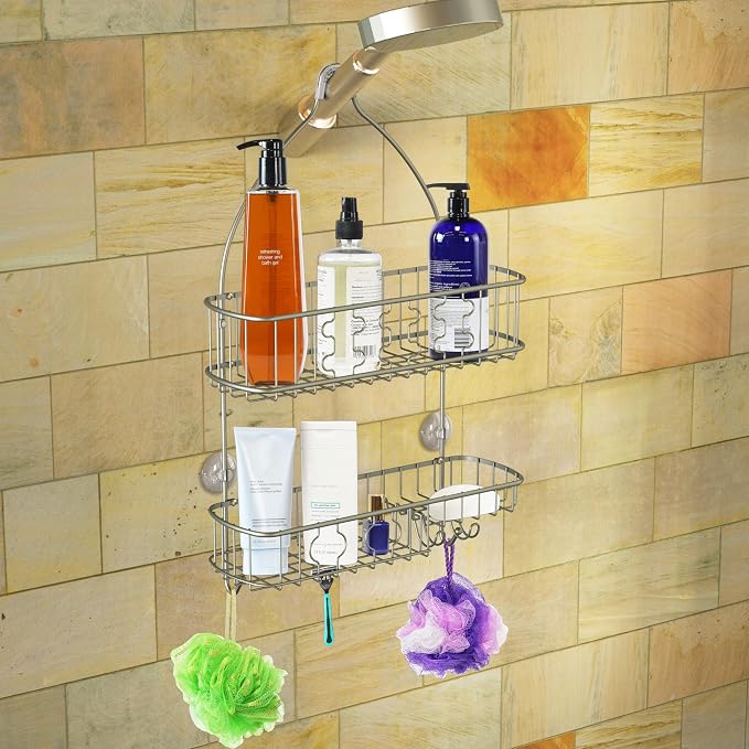 Simple Houseware Bathroom Hanging Shower Head Caddy Organizer, Silver (26 x 16 x 5.5 inches) - Image 5