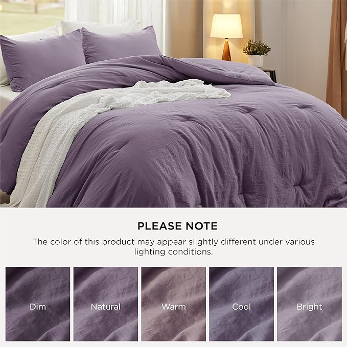 Bedsure Full Comforter Set, Grayish Purple Soft Prewashed Bedding for All Seasons, 3 Pieces GentleSoft™ Bed Set, 1 Lightweight Comforter (82"x86") and 2 Pillowcases (20"x26")