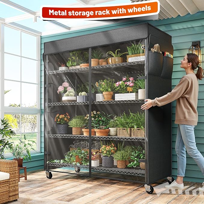 REIBII 45''W Storage Shelves with Cover & Wheels, Metal Shelving Waterproof Dustproof, Wire Shelving Unit Covers, Garage Storage Rack Wire Shelf for Kitchen Pantry, Storage Room, 45Wx17.72Dx72.83H - Image 9