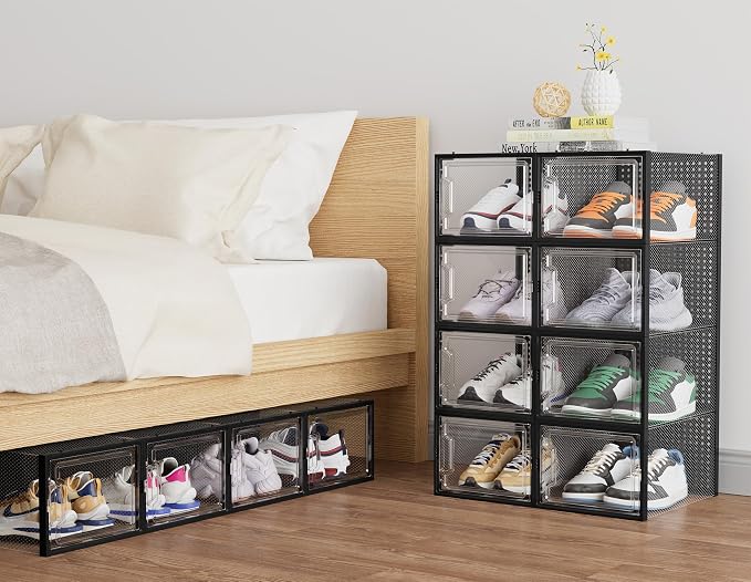 HOMIDEC Shoe Storage, 12 Pack Shoe Organizer for Closet, Shoe Boxes Clear Plastic Stackable Shoe Containers with Lids for Size 13 - Image 7