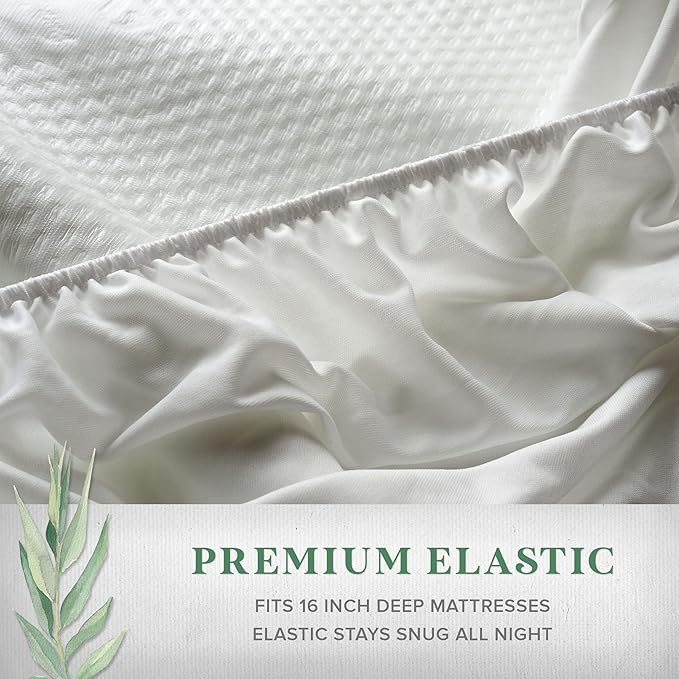 King Tencel Eucalyptus Mattress Protector - Waterproof Breathable Cooling Cover Protects Against Moisture, Spills, Stains - Noiseless, Machine Washable, Fits 16 inch Bed (King)