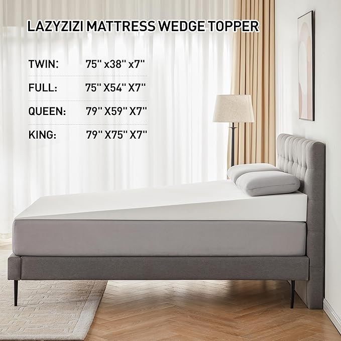 Mattress Wedge Only, 7-Inch Queen Inclined Bed Wedge Mattress Topper for Acid Reflux, GERD, Neck & Back Pain, Snoring, Adjustable Elevator Under Mattress Support for Bedroom