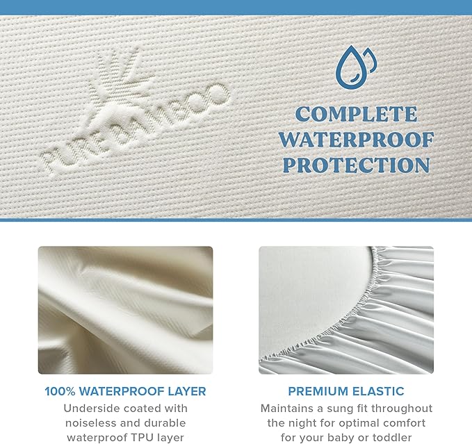 Bamboo Crib Mattress Protector by Pure Bamboo, Waterproof - Breathable, Noiseless Mattress Cover Pad Protects Against Moisture & Stains - Fits 52x28x6 inch Mattress