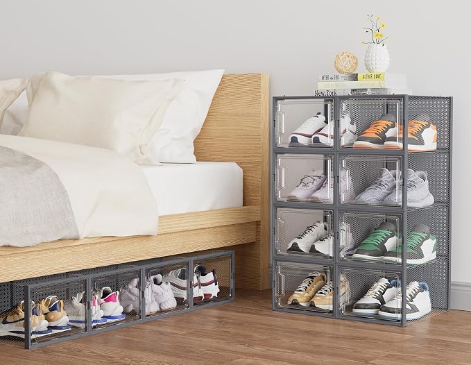 HOMIDEC Shoe Storage, 12 Pack Shoe Organizer for Closet, Shoe Boxes Clear Plastic Stackable Shoe Containers with Lids for Size 13 - Image 7