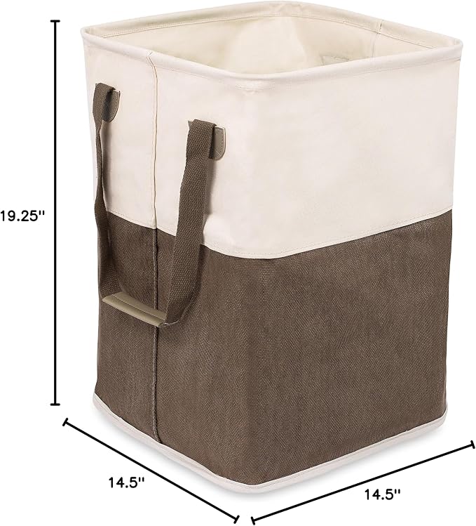 BIRDROCK HOME Square Cloth Laundry Hamper with Handles - Dirty Clothes Sorter - Easy Storage - Foldable - Brown and White Canvas - Image 7