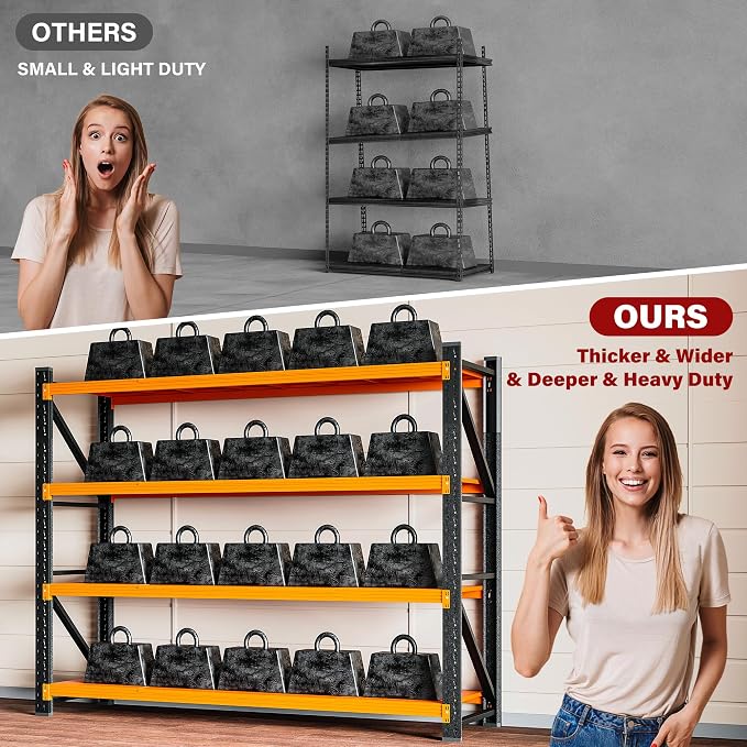 6000LBS Heavy Duty Garage Shelving Units,79" Wide & Deep Storage Shelves,Orange Metal Garage Shelves,Large Storage Rack,Steel Shelf,Industrial Shelving for Shop,Warehouse,79" W x 24" D x 79" H - Image 9