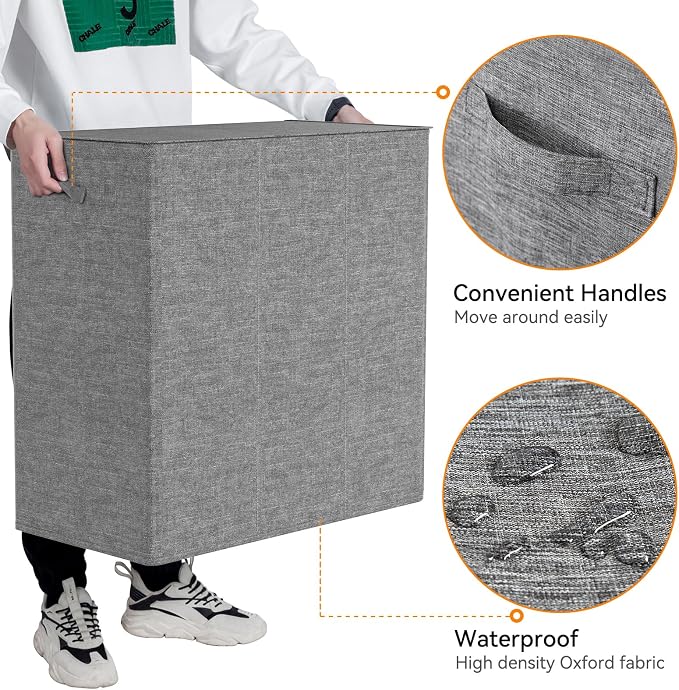 WOWLIVE 180L Laundry Hamper with Lid 3 Section,Large Laundry Basket with Removable Bags and Handles,Collapsible Dirty Clothes Hampers for Laundry,Laundry Basket Organizer for Laundry Room,Dorm,Grey - Image 7