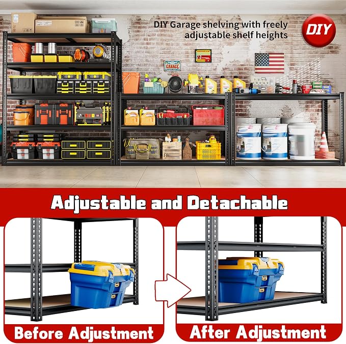 ROOMFAVE 40" W Garage Shelving 2300LBS Storage Shelves Adjustable Metal Shelving 5 Tier Garage Utility Rack Shelf for Warehouse, Pantry, Closet, Kitchen 72.2" H x 40" W x 20" D, Black,Gift - Image 8