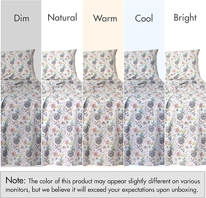 RUVANTI 100% Cotton Sheets – Twin Size Percale Bedding, Cooling & Breathable Floral Design, Durable with a Crisp, Soft & Comfortable Feel, 16" Deep Pocket, 3-Piece Set, Dandelion Field
