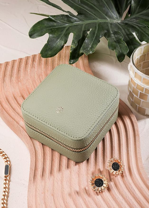 S.Leaf Travel Jewelry Organizer Boxes for Women Small Portable Necklace Earrings Bracelet Rings Travel Case Best Friend Birthday Gifts for Women Trendy (01_Lychee_Sage_Green) - Image 8