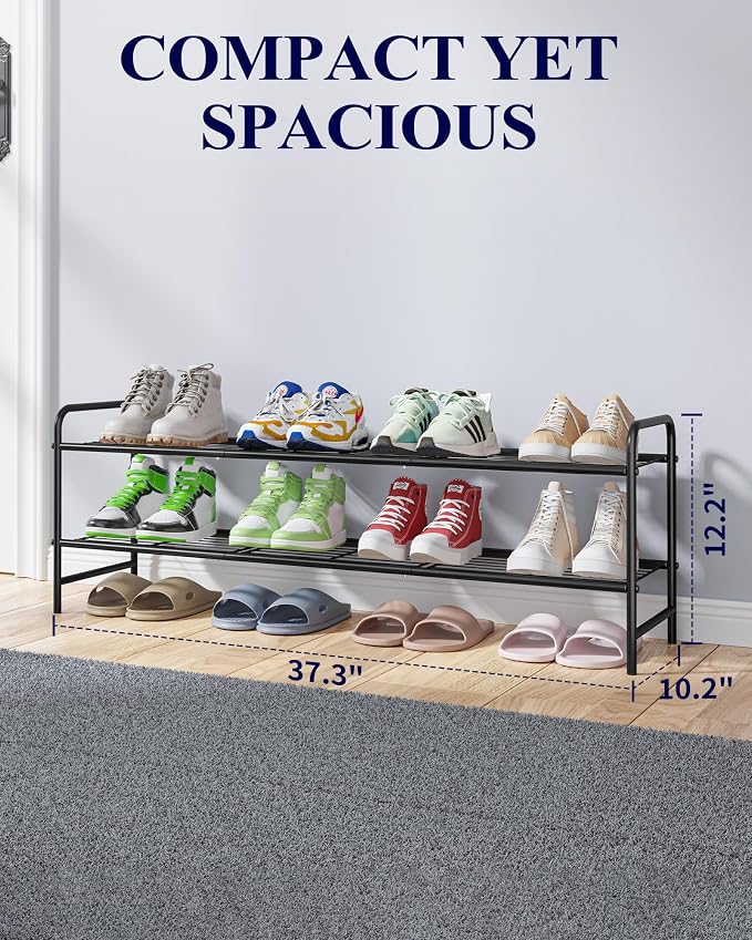 Kitsure Shoe Rack - Stainless Steel Shoe Organizer, Sturdy Shoe Rack for Closet and Front Door Entrance, Free Standing Shoe Shelf, Closet Organizers and Storage, 37.3" Wide - 2 Tier, Black - Image 2