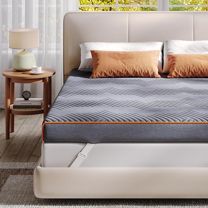 EnHomee Memory Foam Mattress Topper,4 Inch Twin Mattress Topper Pressure Relief with Cooling Gel and Removable & Washable Embossed Cover, CertiPUR-US & Oeko-TEX Certified, Grey, Twin