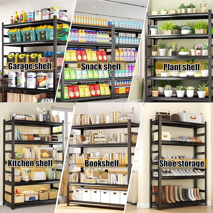 Garage Shelves,14-48''W Heavy-Duty Storage Shelves, Double-Layer Uprights, Thickened Shelves, Waterproof &Rustproof, Suitable for Indoor & Outdoor Use. (BLACK, 4TIER 24''W*12''D*44''H, 4-TIER) - Image 8