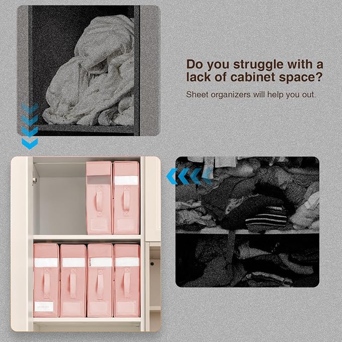 DIMJ Bed Sheet Organizers and Storage 6 Pack - Foldable Sheet Holder for Linen Bedding Storage Box for organization, Sheets Set Holder for Blanke, Towel (King & Queen Size), Pink - Image 6