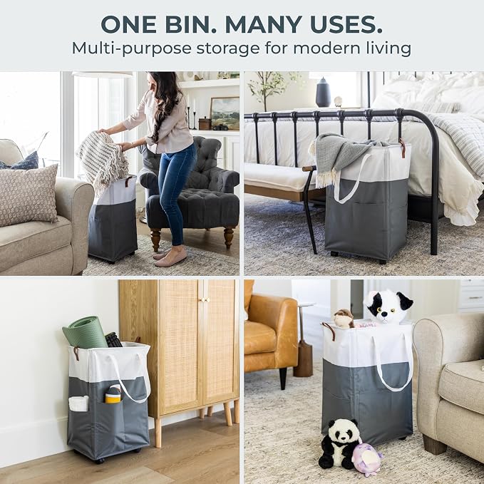 Laundry Basket with Wheels – Foldable, Space-Saving, Fabric Slim Laundry Hamper with Removable Bag and Side Pouches – Lightweight 75L Washing Basket for Clothes, Bedroom, Bathroom, Dorm - Image 9