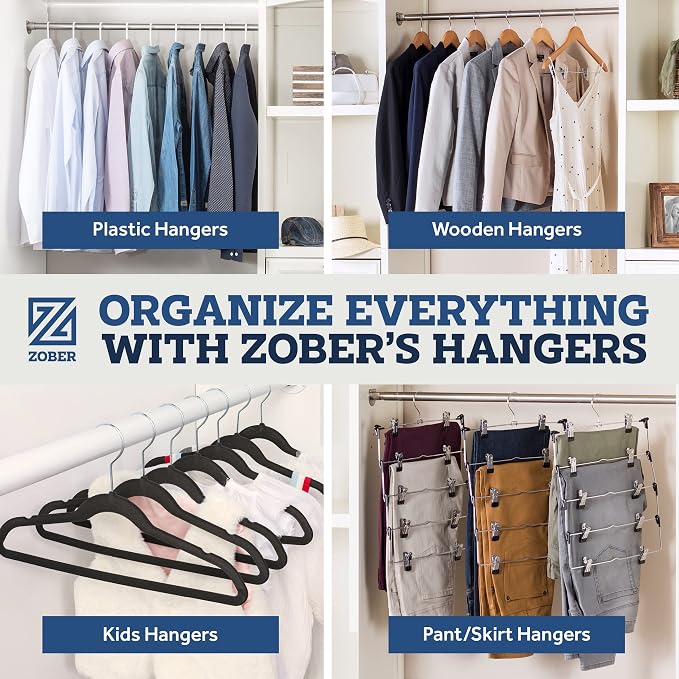 ZOBER Black Velvet Hangers 50 Pack - Clothes Hangers, Coat Hanger for Pants & Dress Clothes - Non Slip w/ 360 Degree Swivel, Holds up to 10 lbs - Strong Felt Hanger for Clothing - Image 8
