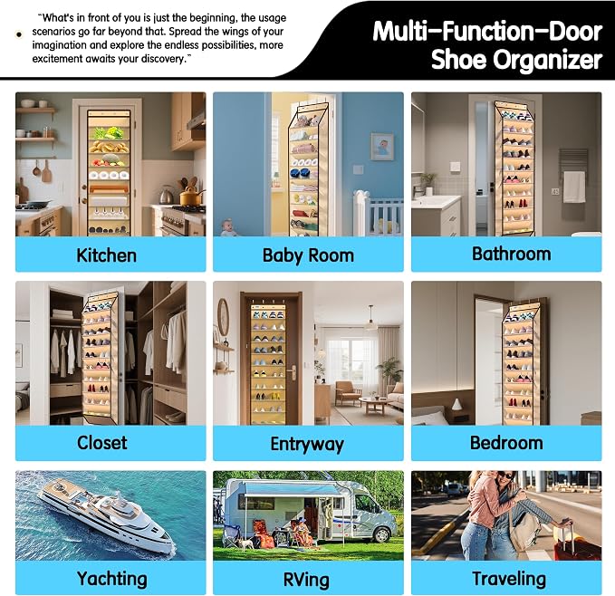Kotkn 10 Tier Over The Door Organizer - Heavy Duty Hanging Storage Rack with Sturdy Oxford Fabric, Holds 20+ Pairs of Footwear, Boots & Sneakers, Saves 50% Closet Space(Beige) - Image 7