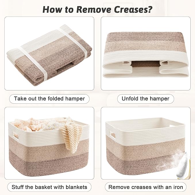 Artfeel Blanket Basket,Rectangle Woven Baskets for Storage,65L Laundry Basket for Decorative Nursery Blanket,Toys,Dirty Clothes and Magazine in Shelves,Baby Room,and Living Room - Image 7