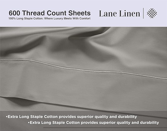 LANE LINEN Split King Sheet Sets for Adjustable Beds - 5 PCs, 600 Thread Count Split King Sheets Set - Sateen Weave King Split Sheets for Adjustable Bed Luxury Hotel Thick Bedding - Silver