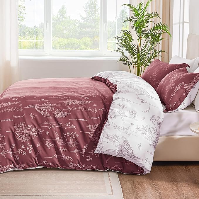 Love's cabin Vintage Rose Comforter Set King - King Size Comforter Set, 3 Pieces Cute Floral Bedding Sets for All Seasons,1 Soft Reversible Botanical Flowers Comforter and 2 Pillow Shams