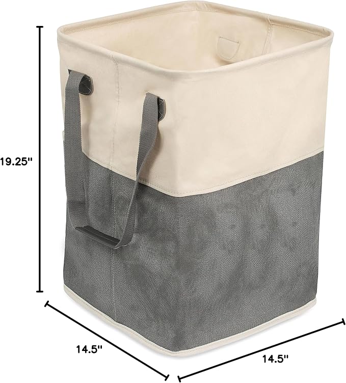 BirdRock Home Square Cloth Laundry Hamper with Handles - Dirty Clothes Sorter - Easy Storage - Foldable - Grey and White Canvas - Image 6