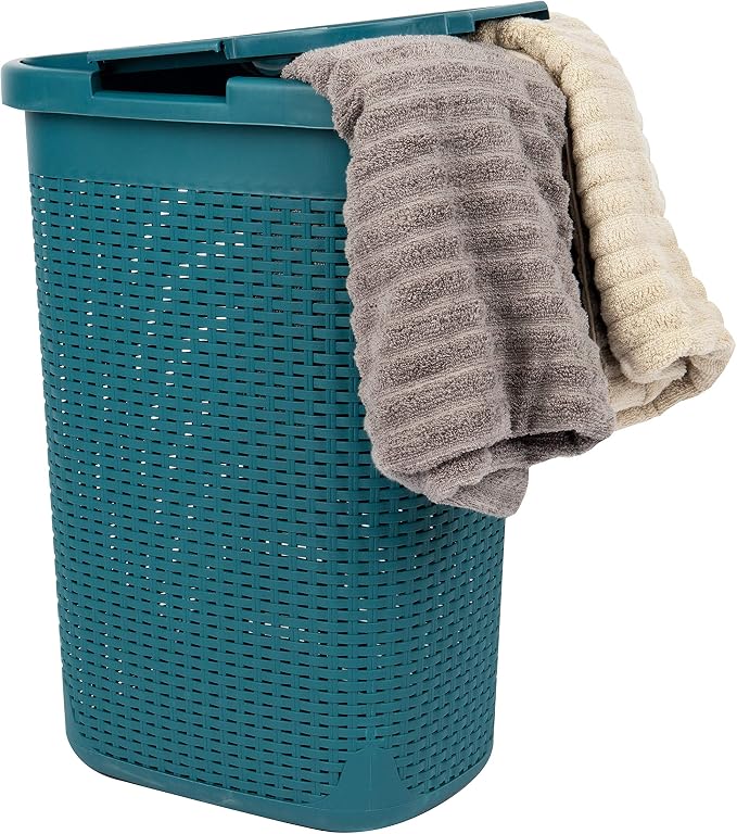 Mind Reader Slim Laundry Hamper with Lid, 60L Tall Clothes Basket, Narrow Tapered Design for Bathrooms, Closets and Laundry Rooms, Plastic, Blue - Image 7
