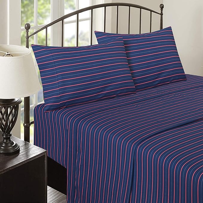 RUVANTI 100% Cotton Sheets – Full Size Percale Bedding, Cooling & Breathable Floral Design, Durable with a Crisp, Soft & Comfortable Feel, 16" Deep Pocket, 4-Piece Set, Nautical