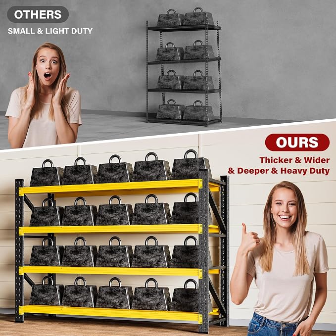 5000LBS Heavy Duty Garage Shelving Units,60" Wide & Deep Storage Shelves,Yellow Metal Garage Shelves,Large Storage Rack,Steel Shelf,Industrial Shelving for Shop,Warehouse,60" W x 24" D x 70" H - Image 9