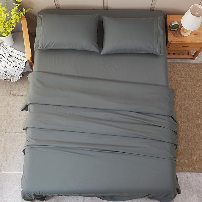 SONORO KATE Bed Sheet Set Super Soft Microfiber 1800 Thread Count Luxury Egyptian Sheets 18-Inch Deep Pocket Wrinkle and Hypoallergenic-3 Piece(Twin XL Dark Grey)