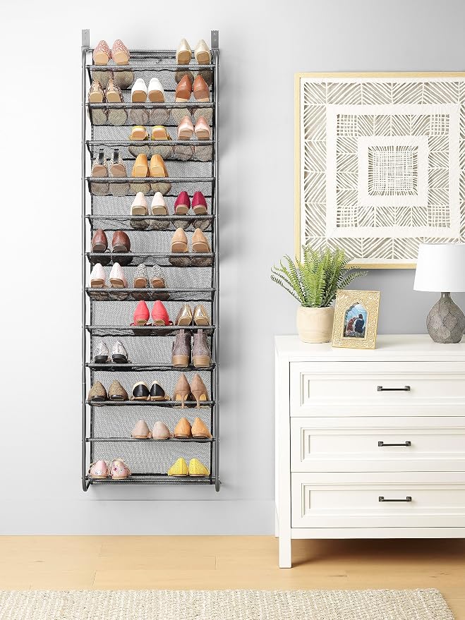 Whitmor 36 Pair Over the Door Shoe Organizer, 12 Tier Hanging Shoe Organizer, Heavy Duty Metal & Mesh Shoe Holder, Hanging Shoe Rack for Closet Storage, 69"L x 21.7"W x 7.5"H, Gunmetal Gray - Image 6