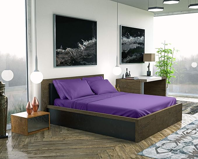 DREAMCARE Queen Sheet Set - 6 pcs Breathable Cooling Bed Sheets - up to 21" Extra Deep Pocket Queen Sheets Set with Side Pockets - Extra Soft 100% Brushed Hypoallergenic Hotel Luxury Bedding - Purple
