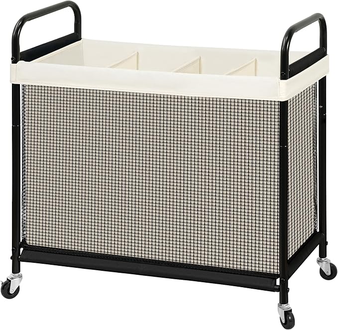 STO STO Laundry Hamper 4 Section, 140L Rolling Laundry Sorter Cart with Removable and Washable Liner Bag, Clothes Hamper with Wheels and Metal Handle for Laundry Room and Bedroom, Beige - Image 8