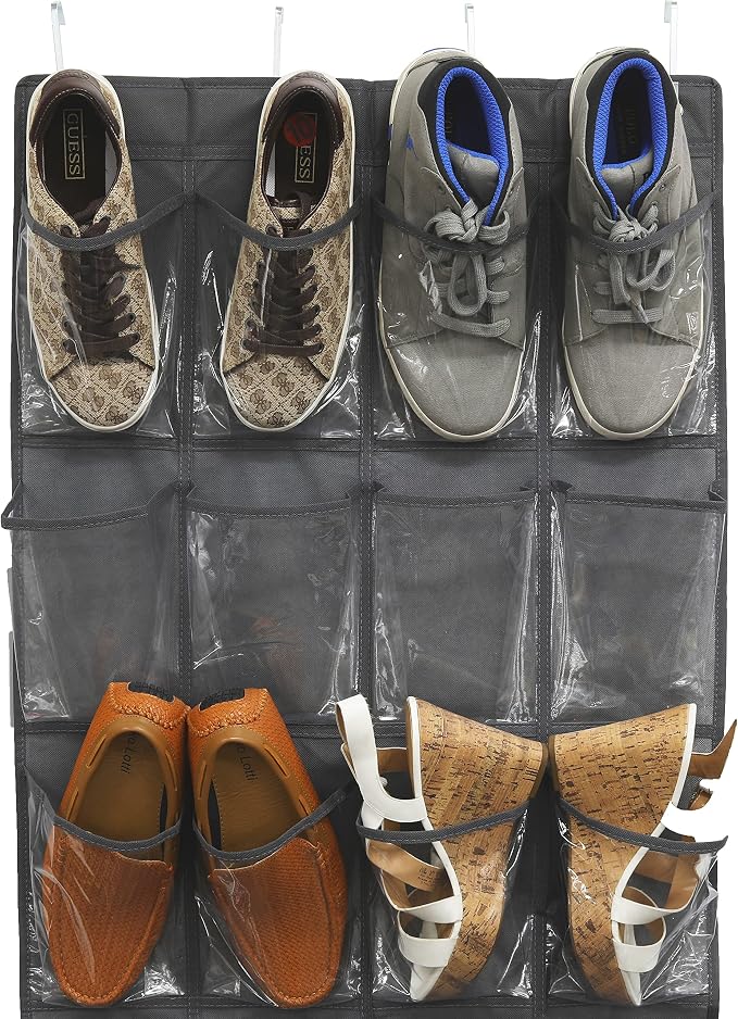 Simple Houseware 24 Pockets Large Clear Pockets Over The Door Hanging Shoe Organizer, Dark Gray (56" x 22.5") - Image 4