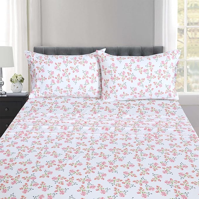 RUVANTI 100% Cotton Sheets – Twin Size Percale Bedding, Cooling & Breathable Floral Design, Durable with a Crisp, Soft & Comfortable Feel, 16" Deep Pocket, 3-Piece Set, Bloomex