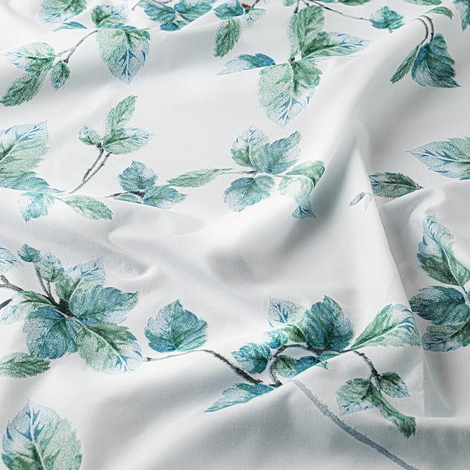 Utopia Bedding Queen Sheet Set, Soft Microfiber 4 Piece Bed Sheets with 15" Deep Pocket - Easy Care Brushed Microfiber (Leaves Mint - Green)