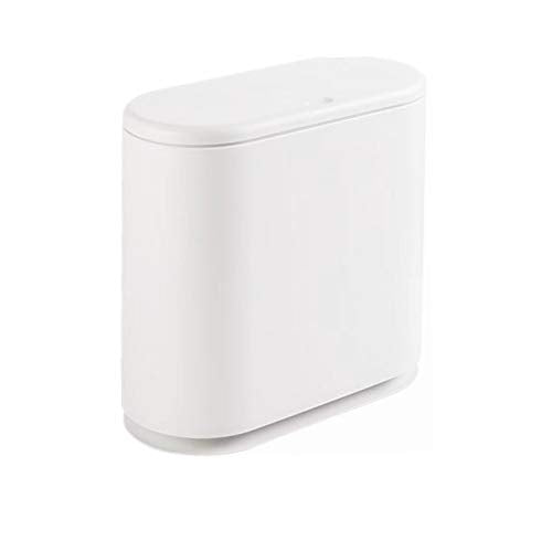 IEEK 12 Liter Rectangular Plastic Trash Can with Press Top Lid,White Modern Wastebasket Thin Trash Cans,3.2 Gallon Garbage Container Bin for Bathroom,Bedroom,Kitchen,Office and Powder Room by IEEK