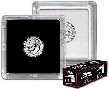 BCW 2x2 Coin Snap - 25 ct Dime Holder | Archival Safe Coin Protector | Crystal Clear Polystyrene Coin Display Case | Ideal for US Roosevelt, Barber, and Mercury Dimes | Coin Holders for Collectors